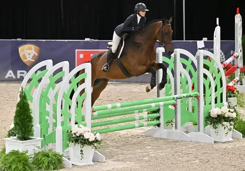 Night jumping over green jump